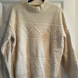 Pink Clover Cozy Cream Knit Sweater, Mock neck Sz. XL